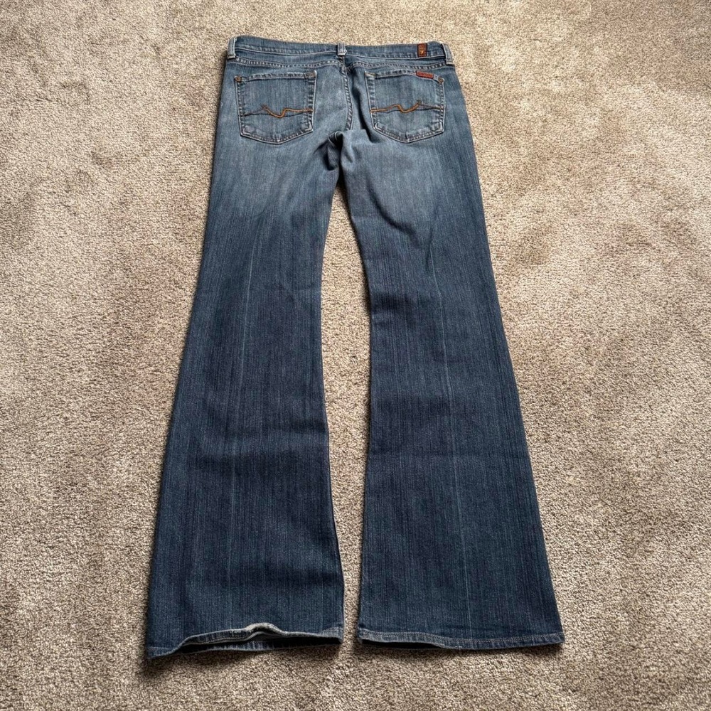 7 FOR ALL MANKIND FADED INDIGO "FLARE" LOW RISE BOOTCUT DENIM